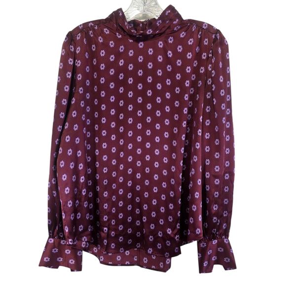 Ann Taylor Studio Collection Silk Tile Print Mock Neck Top Medium - Picture 3 of 12